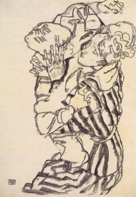 Edith Schiele met haar neef door Egon Schiele