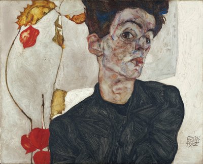 Zelfportret met Physalis door Egon Schiele