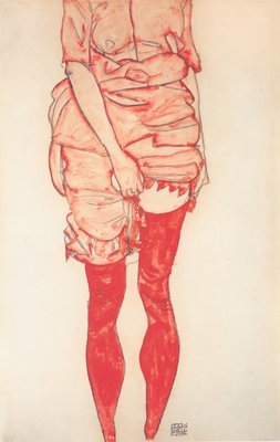 Staande vrouw in het rood door Egon Schiele