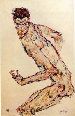 The Fighter, 1913 (gouache en potlood op papier) door Egon Schiele