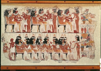 Banketscène, uit Thebe, ca.1400 voor Christus (muurschildering) door Egyptian 18th Dynasty