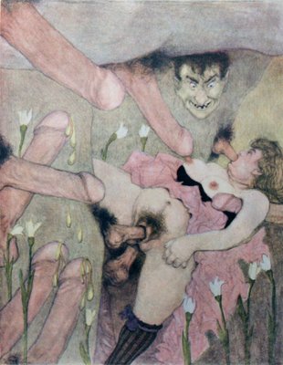 Reeks aquarellen gepubliceerd in Erotopolis Parijs in 1925 onder de titel The Delights of Eros door Gerda Marie Frederike Wegener
