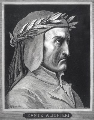 Portret van Dante Alighieri (1265-1321), 1860, gegraveerd door Stephane Pannemaker (1847-1930), frontispice uit &39;The Vision of Hell&39;, uitgegeven door Cassell, 1903 door Gustave Dore