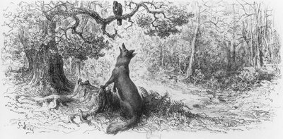 The Crow and the Fox, van &39;Fables&39; van Jean de La Fontaine (1621-95) door Gustave Dore