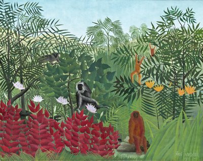 Tropisch bos met apen, 1910 door Henri Rousseau