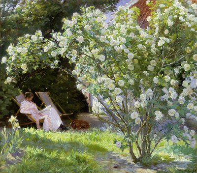 Roses, of The Artists Wife in the Garden in Skagen door Peder Severin Krøyer