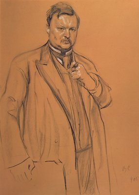 Portret van de componist Alekandr Konstantinovich Glazunov (1865-1936), 1906 (krijt en houtskool op papier) door Valentin Aleksandrovich Serov