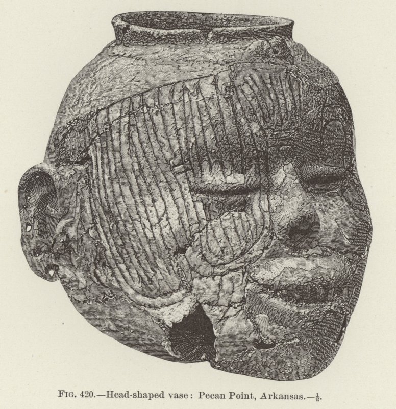 Vaas in de vorm van een hoofd: Pecan Point, Arkansas (gravure) door (after) American School