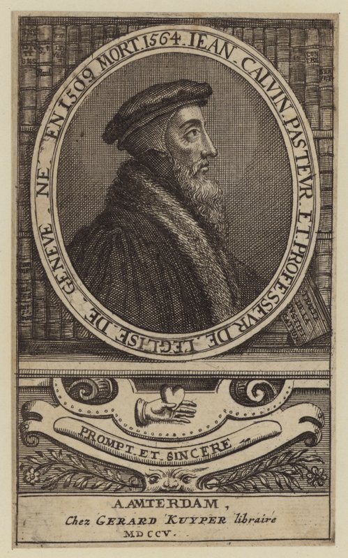 Johannes Calvijn, Franse theoloog en predikant van de Protestantse Reformatie door (after) Dutch School