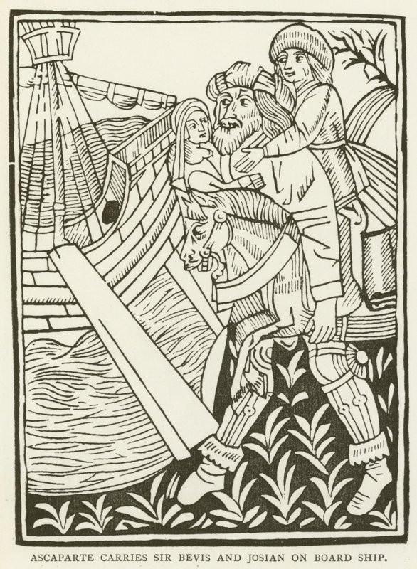 Ascaparte draagt Sir Bevis en Josian aan boord van het schip door (after) English School