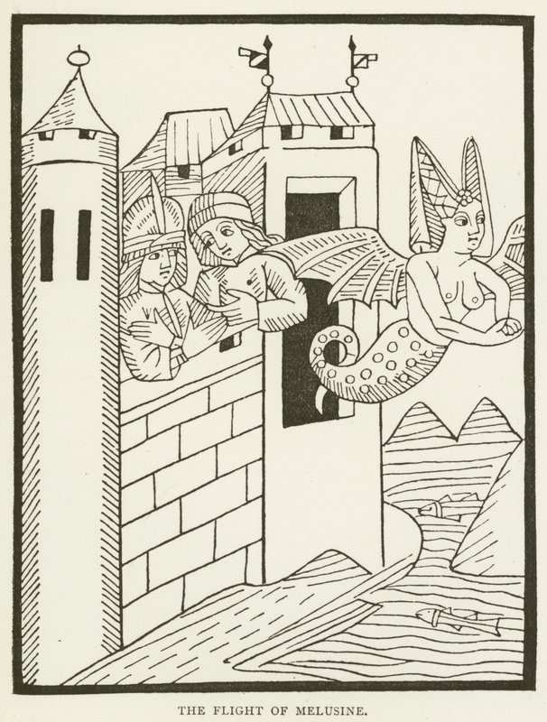 De vlucht van Melusine (gravure) door (after) English School