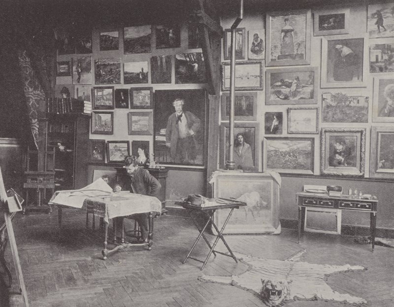 Franse schilder Alfred Philippe Roll in zijn atelier door (after) French Photographer