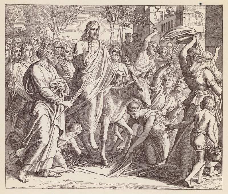 Jezus die Jeruzalem binnengaat door (after) German School