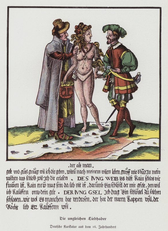 De ongelijke geliefden, Duitse cartoon door (after) German School