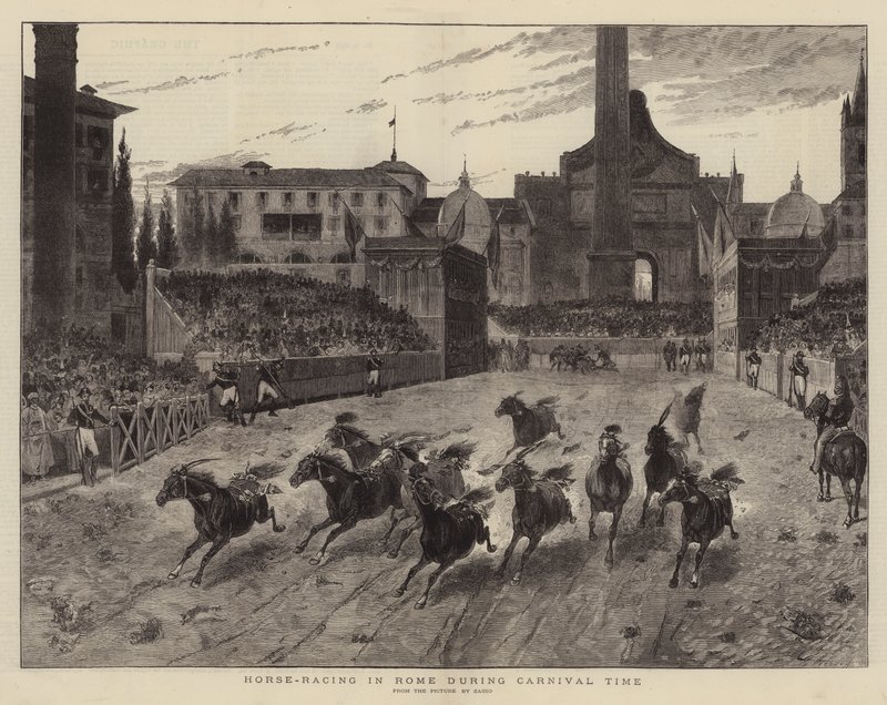 Paardenrennen in Rome tijdens het Carnaval door (after) Italian School