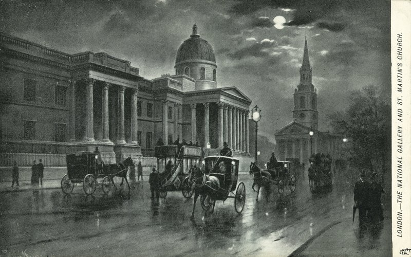De National Gallery en St Martins Church, Londen door English School