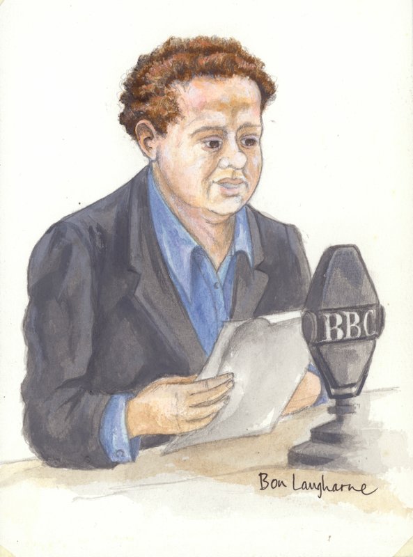 Welsh dichter Dylan Thomas bij de microfoon door English School