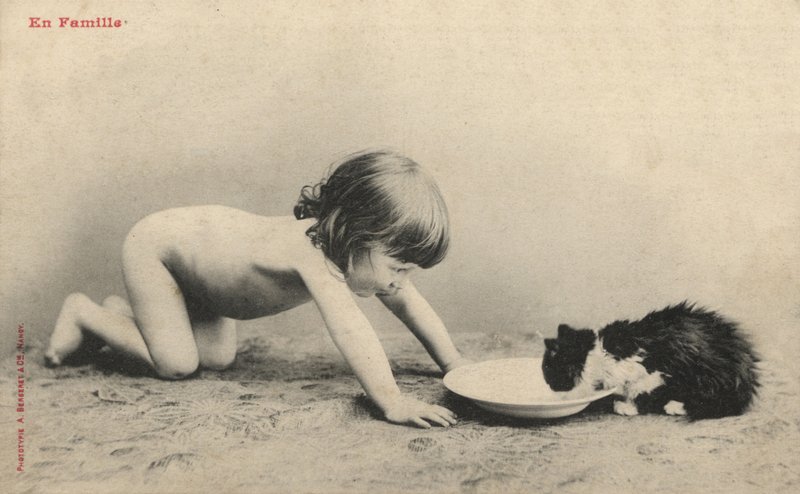 Kind met een kitten door French Photographer