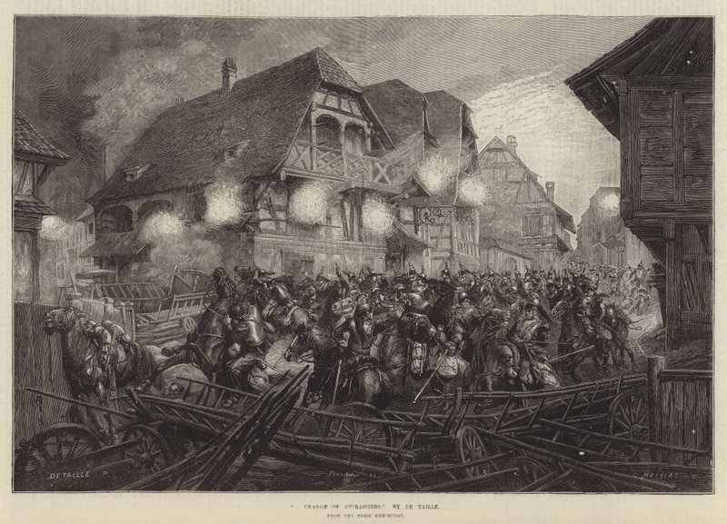 Een aanval van Cuirassiers, van de Parijse tentoonstelling door French School