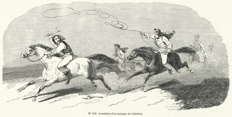 Arrestatie van een boodschapper van Josip Jelačić, Ban van Kroatië, Revolutie van 1848 door French School