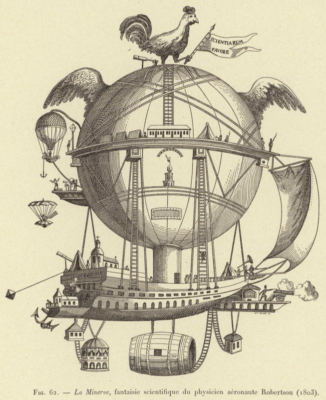 La Minerve, wetenschappelijke fantasie van de fysicus aeronaut Robertson (1803) door French School
