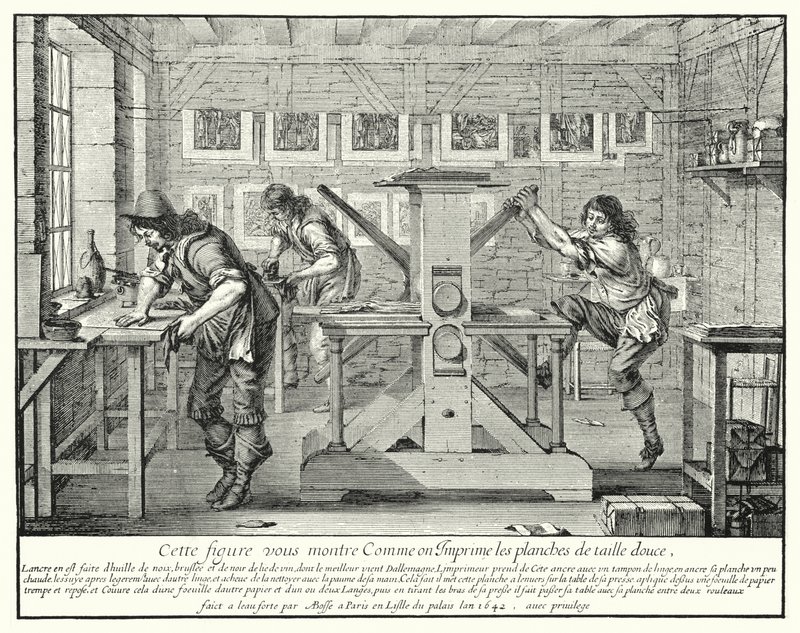 De Werkplaats van de Graveur door Abraham (after) Bosse