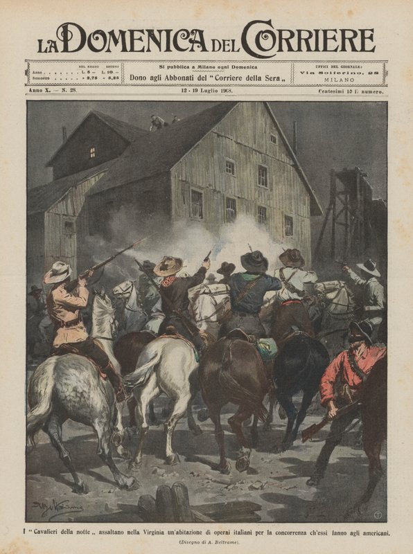 De Ridders van de Nacht vallen een huis van Italiaanse arbeiders aan in Virginia door Achille Beltrame
