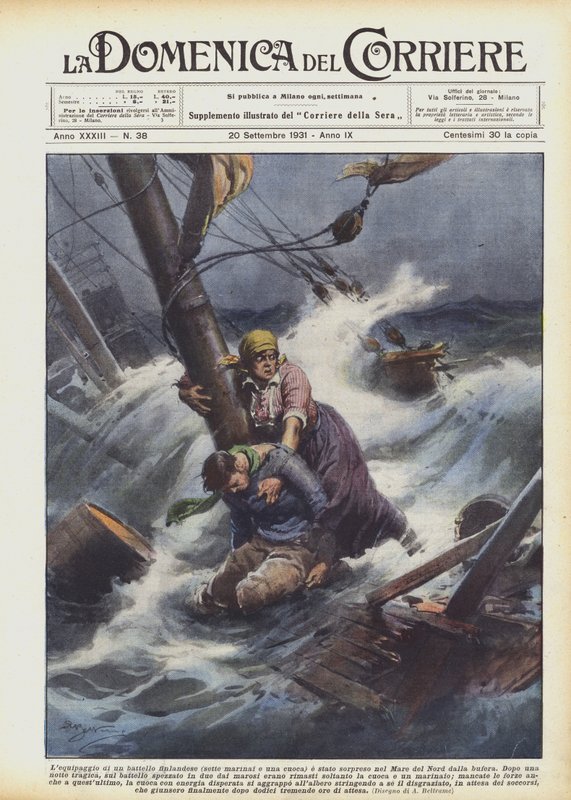 De bemanning van een Fins schip (zeven matrozen en een kok) werd verrast door een storm op de Noordzee door Achille Beltrame