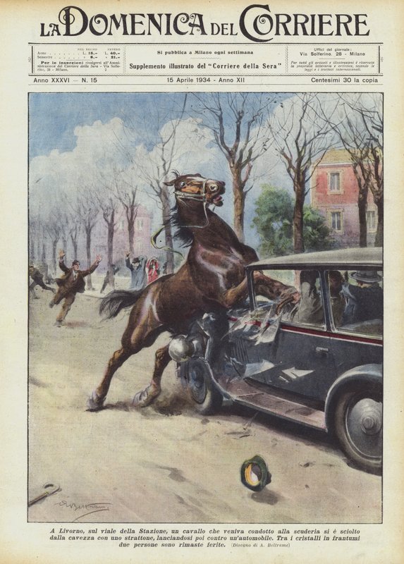In Livorno, op de Viale della Stazione, een paard dat naar de stal werd gebracht, brak los door Achille Beltrame