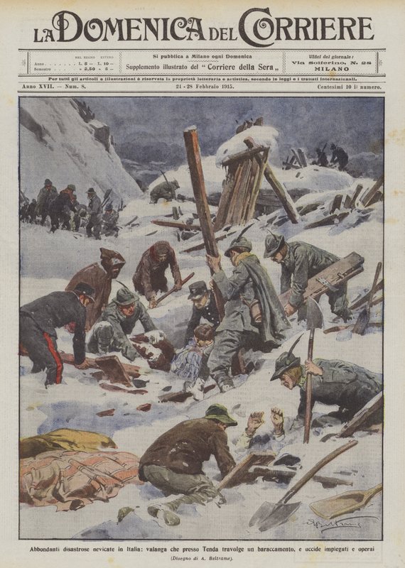 Overvloedige rampzalige sneeuwval in Italië, lawine bedelft een barak bij Tenda door Achille Beltrame