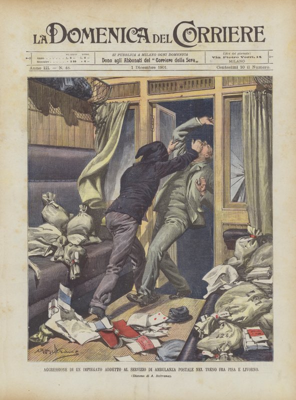 Aanval op een postambulance medewerker in de trein tussen Pisa en Livorno door Achille Beltrame