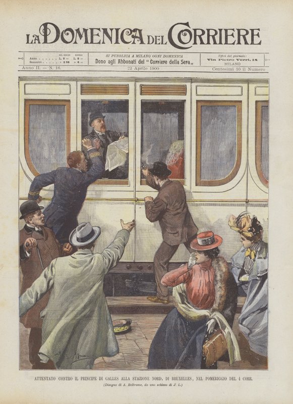 Aanslag op de Prins van Wales op het Noordstation van Brussel, op de Middag van de 4e Corr door Achille Beltrame