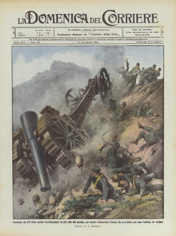 149 kanon van onze fortificaties, de hoogste ter wereld, op de berg Chaberton door Achille Beltrame