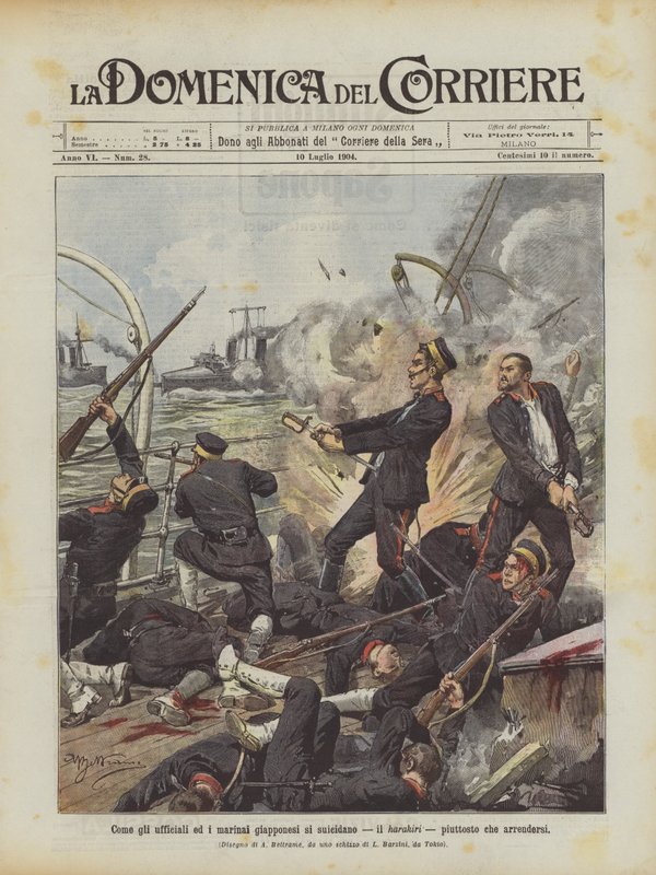 Hoe Japanse officieren en matrozen zelfmoord plegen, de harakiri, liever dan zich over te geven door Achille Beltrame