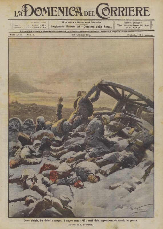 Hoe het nieuwe jaar 1915 begint, met pijn en bloed, de helft van de wereldbevolking in oorlog door Achille Beltrame