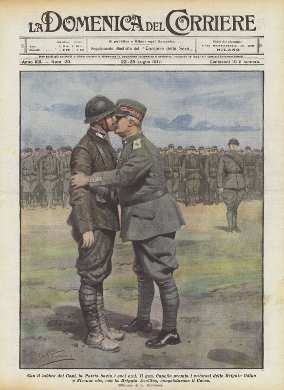 Met de lippen van de Leiders, kust het Vaderland zijn helden door Achille Beltrame