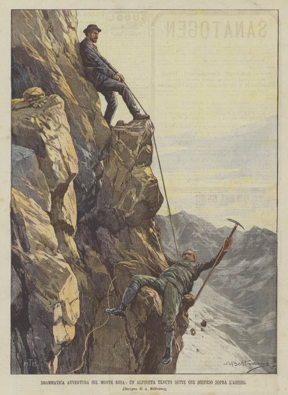 Dramatisch avontuur op de Monte Rosa, een alpinist zeven uur boven de afgrond gehouden door Achille Beltrame