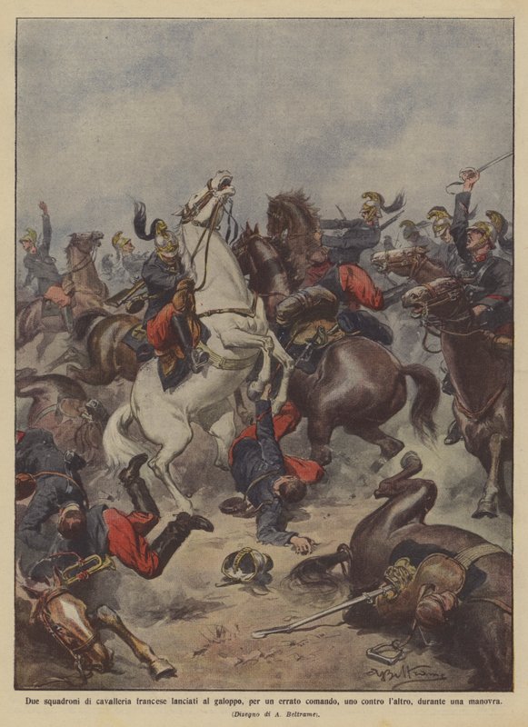Twee eskadrons Franse cavalerie in galop, door een fout bevel door Achille Beltrame