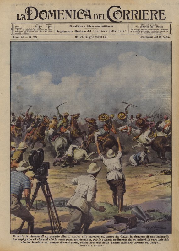 Tijdens de opname van een grote film over het oude Ethiopische leven in het land van de Galla, werd de fictie door Achille Beltrame
