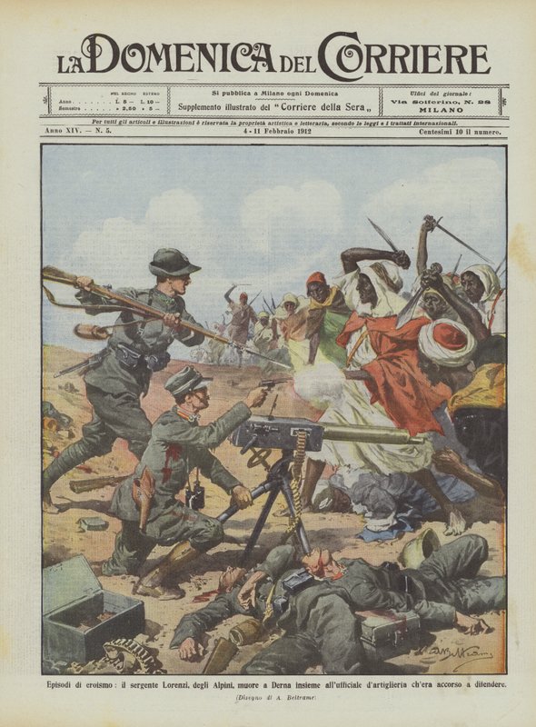 Heldendaden, sergeant Lorenzi van de Alpini, sterft in Derna samen met de officier ? door Achille Beltrame