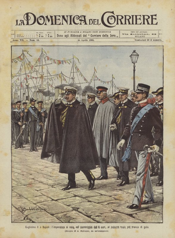Wilhelm II in Napels, de keizer gaat op de middag van 6 juni naar het koninklijk paleis voor een galadiner door Achille Beltrame