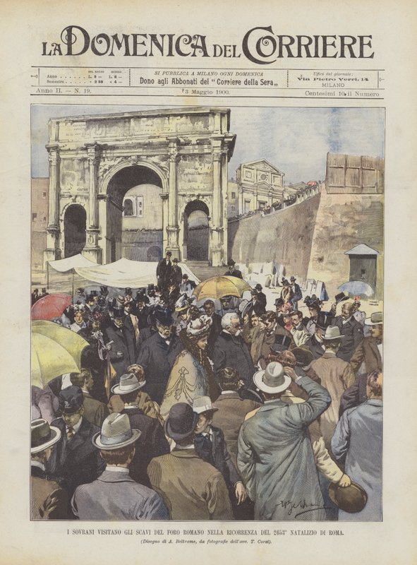 De Vorsten Bezoeken de Opgravingen van het Forum Romanum ter Gelegenheid van de 2653e Verjaardag van Rome door Achille Beltrame