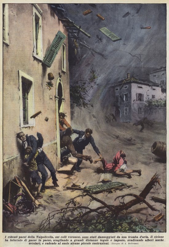 De lachende dorpen van Valpolicella, op de heuvels van Verona, zijn beschadigd door een windhoos door Achille Beltrame