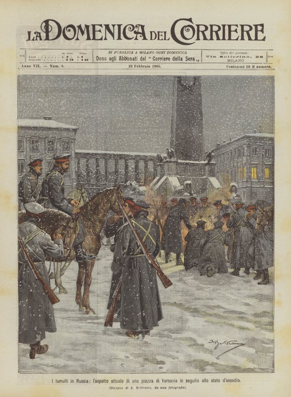 De rellen in Rusland, het huidige uiterlijk van een plein in Warschau na de staat van beleg door Achille Beltrame