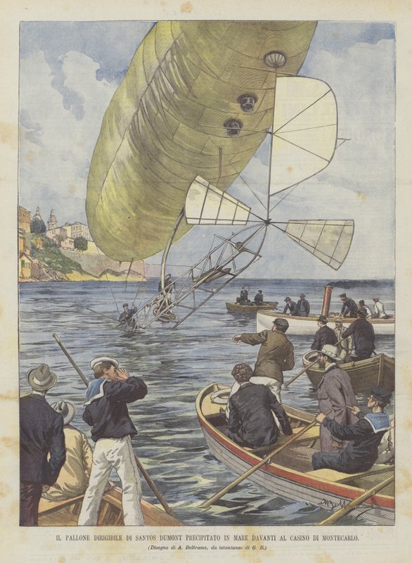Het Luchtschip Van Santos Dumont Neergestort In De Zee Voor Het Casino Van Montecarlo door Achille Beltrame
