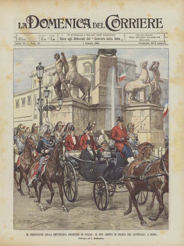De president van de Franse Republiek in Italië, zijn aankomst op het Piazza del Quirinale, in Rome door Achille Beltrame