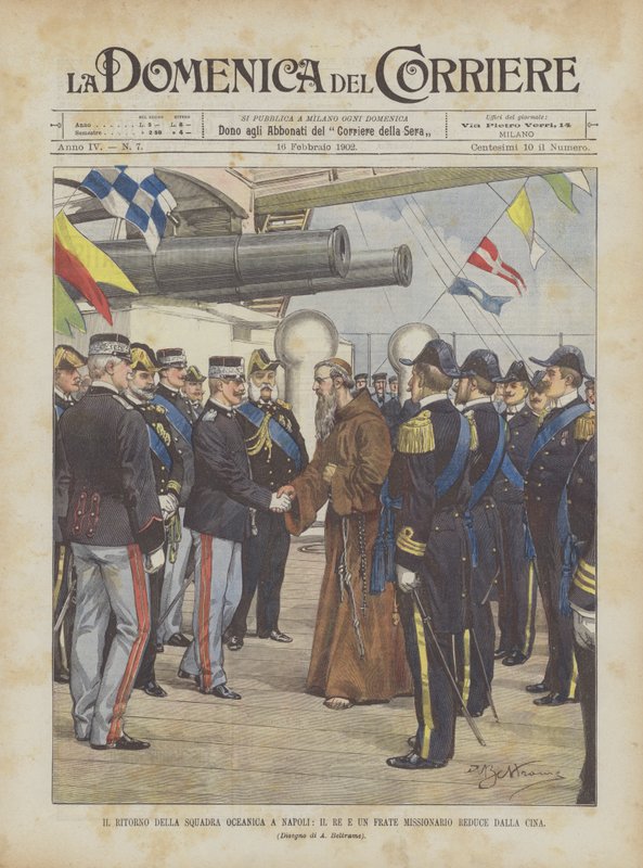 De terugkeer van het oceaansquadron naar Napels, de koning en een missionarisbroeder teruggekeerd uit China door Achille Beltrame