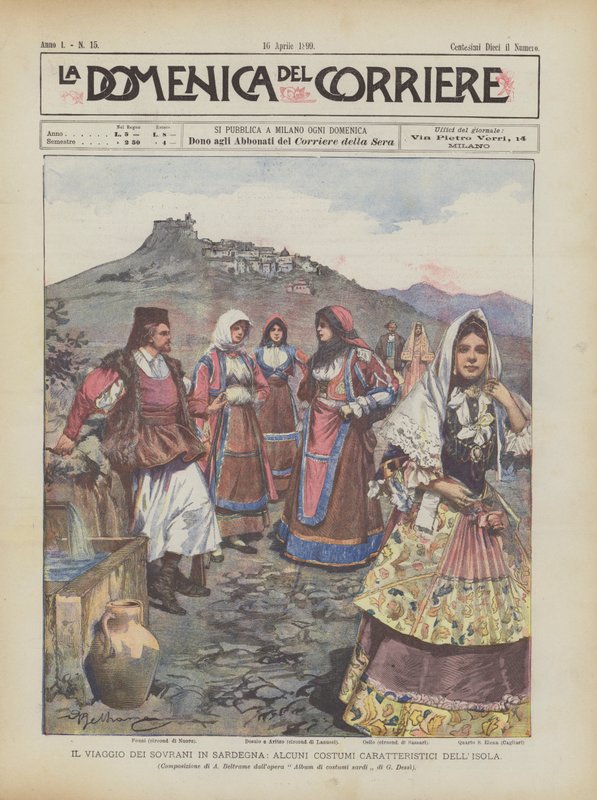 De reis van de vorsten naar Sardinië, enkele karakteristieke kostuums van het eiland door Achille Beltrame