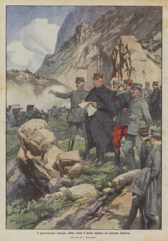 De Franse opperbevelhebber Joffre bezoekt het Italiaanse front met generaal Cadorna door Achille Beltrame