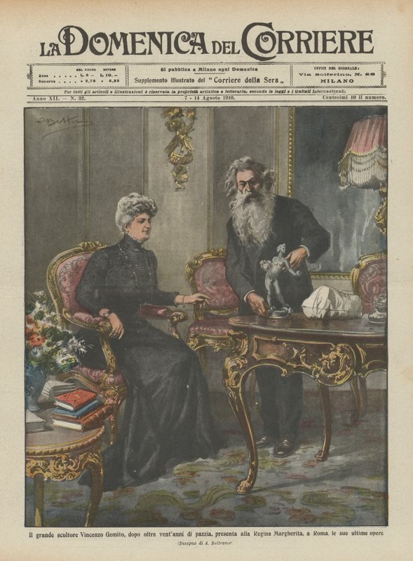 De grote beeldhouwer Vincenzo Gemito, na meer dan twintig jaar waanzin, presenteert aan de koningin door Achille Beltrame